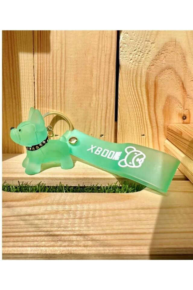 Fransız Bulldog Şeffaf Yeşil Anahtarlık