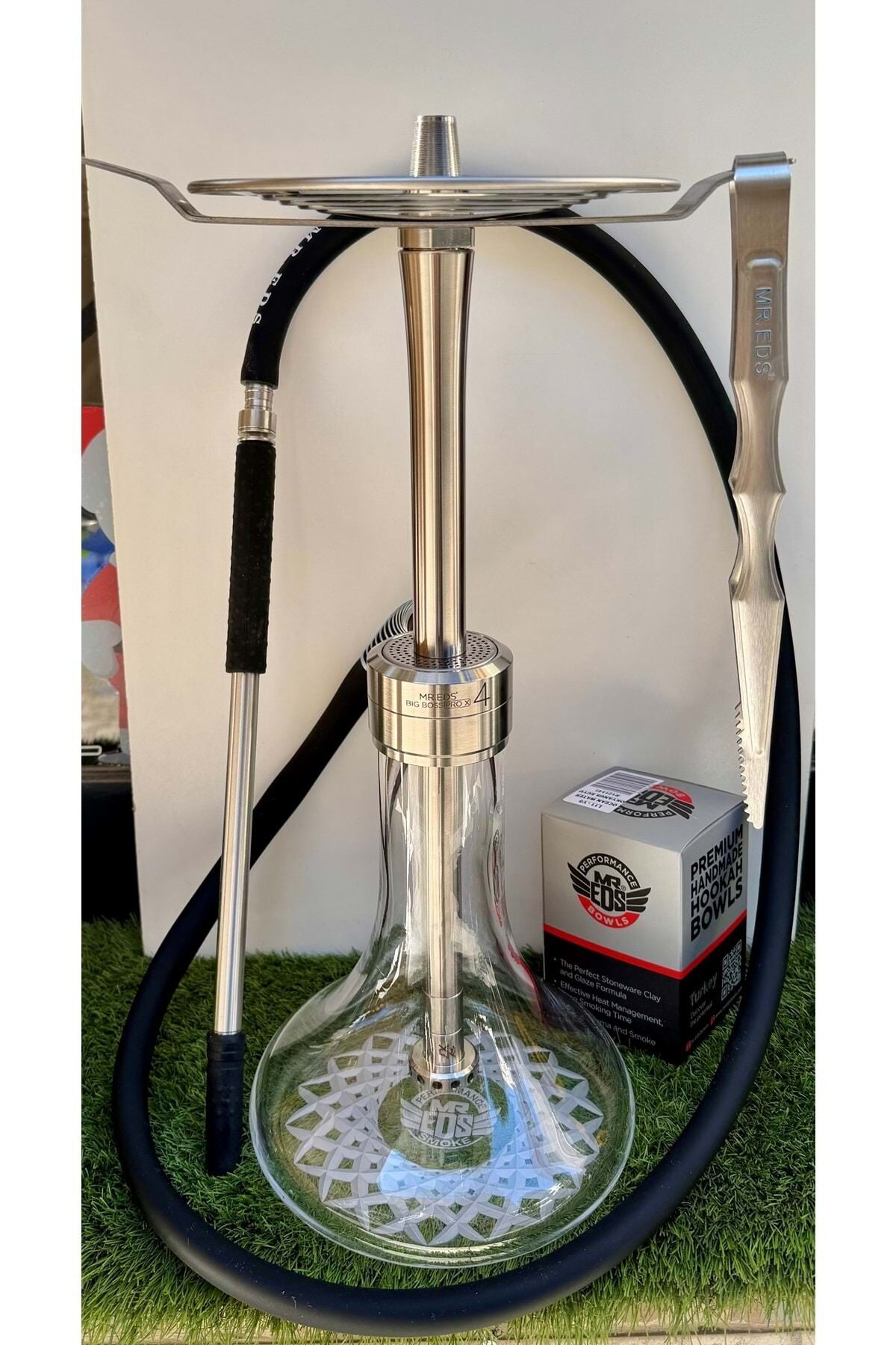 Mr Eds E24 Big Boss Pro X 4 - Çelik Seri Nargile Takımı Dip Dekor Silver