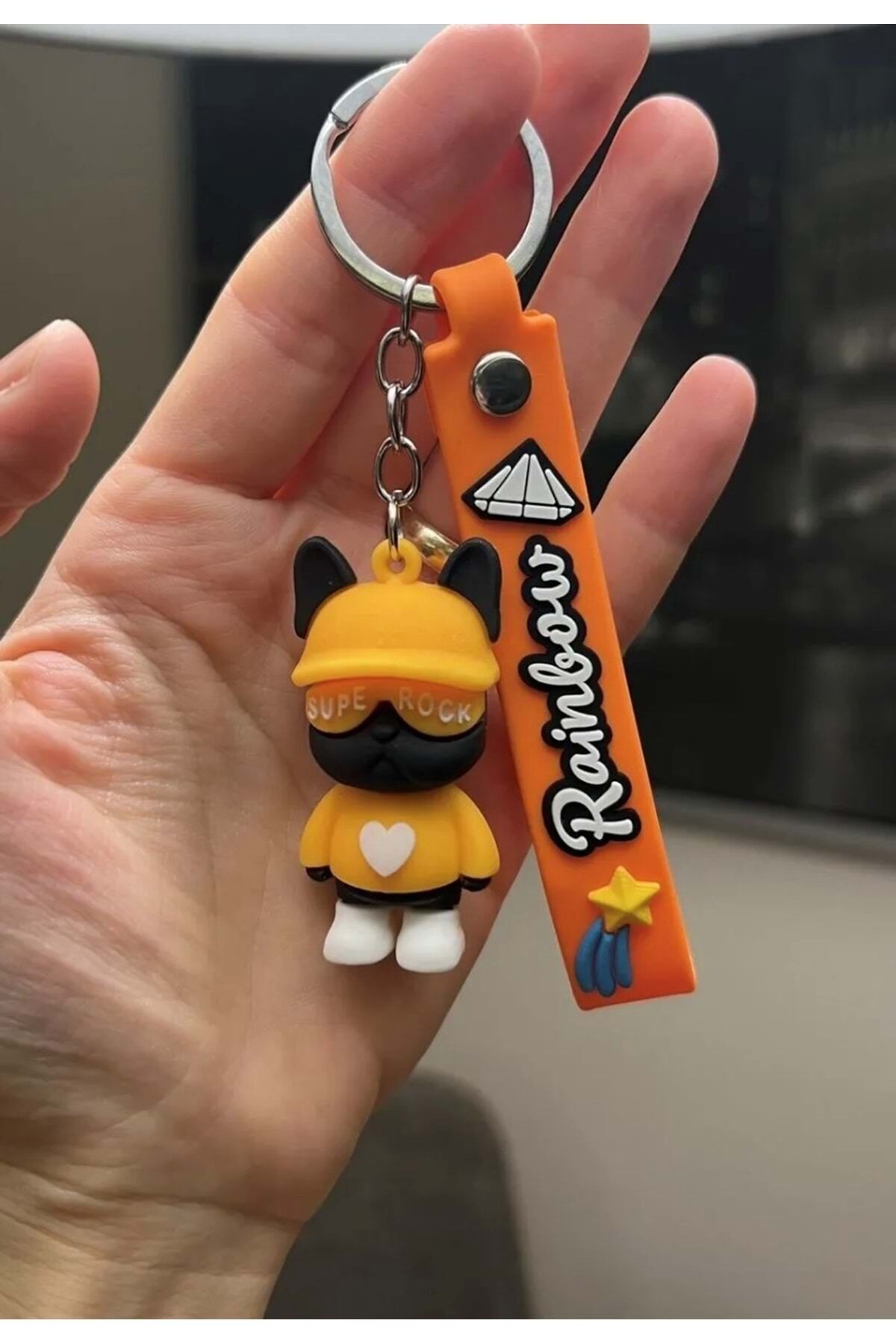 Üç Boyutlu Turuncu Kedi Rock Silikon Anahtarlık