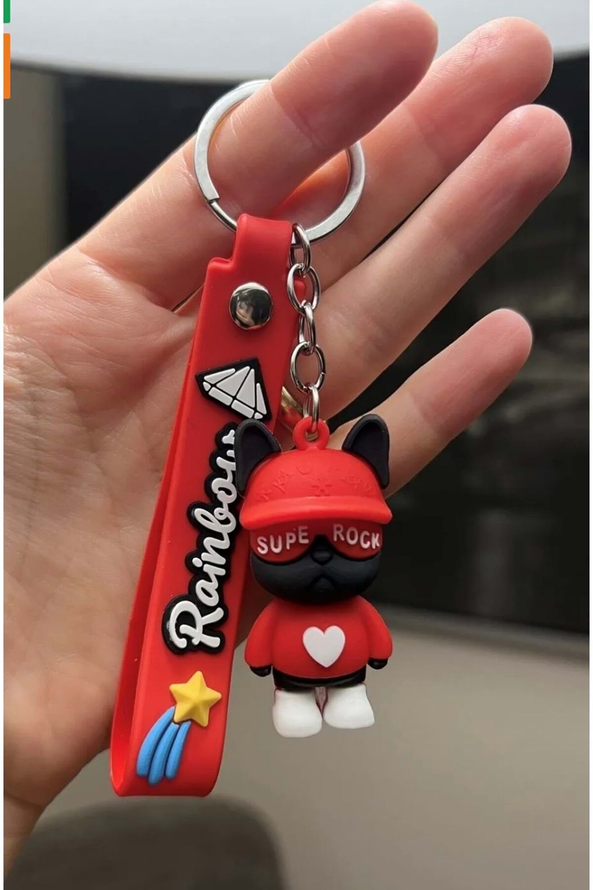 Üç Boyutlu Kırmızı Kedi Rock Silikon Anahtarlık