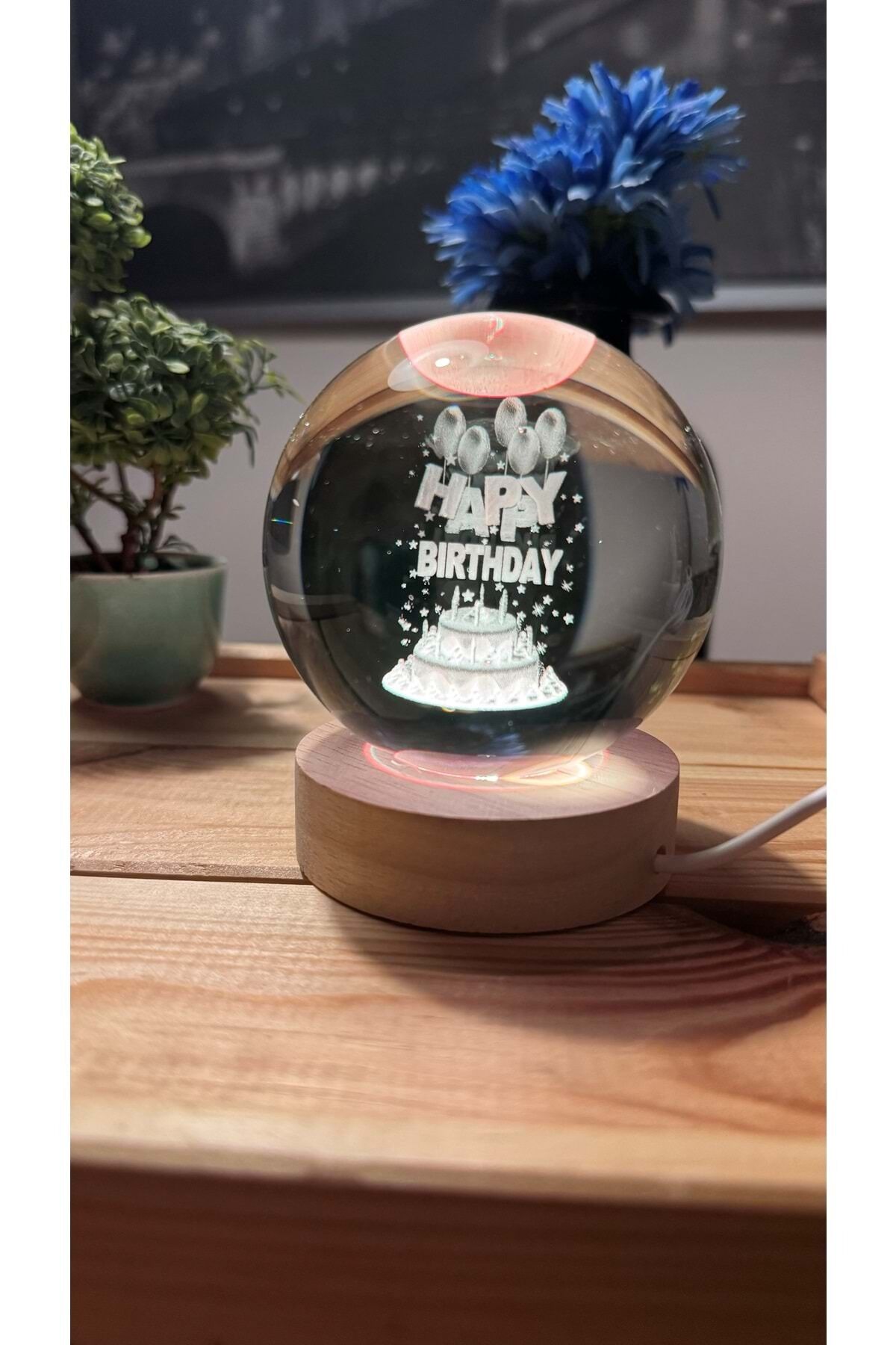 Işıklı Cam Küre Happy Birthday Doğum Günü 3d