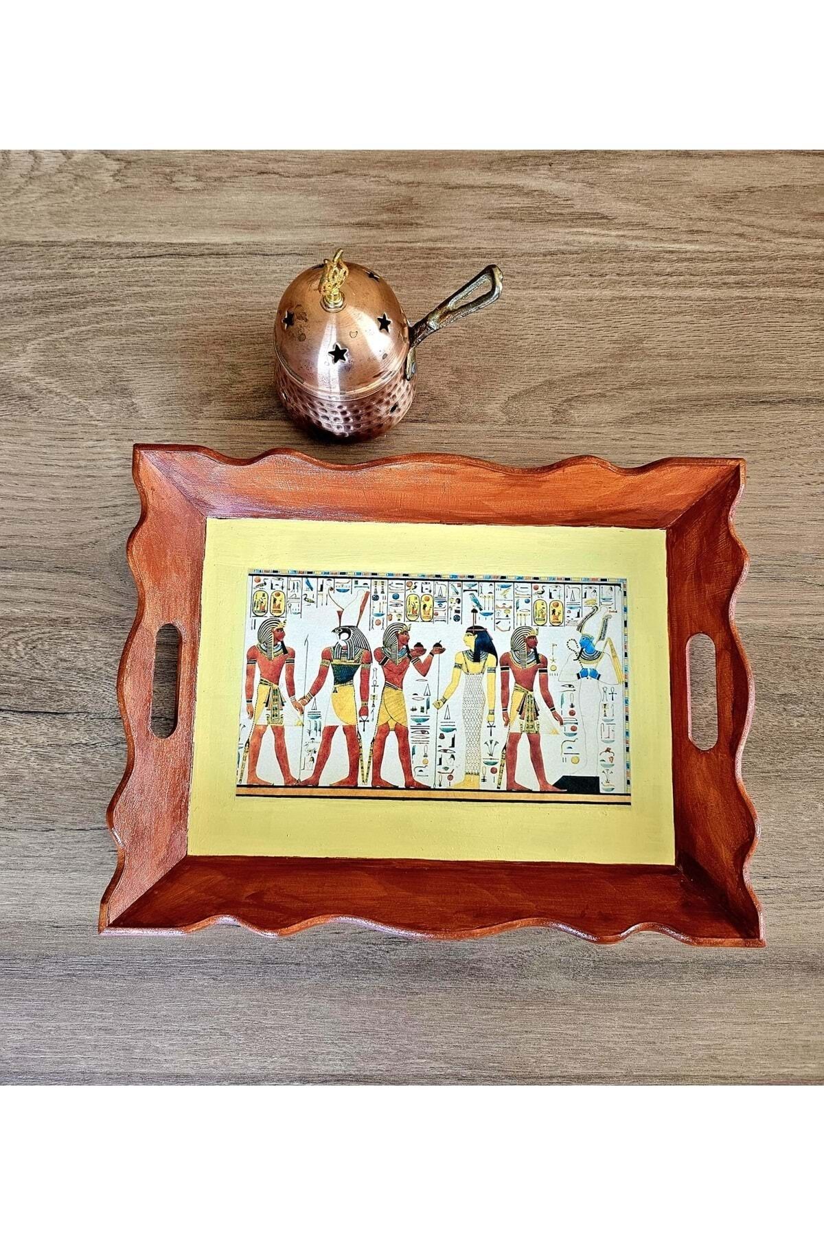El Yapımı Ahşap Boyama Tepsi – Antik Mısır Koleksiyonu Mısır Duvar Yazıtları
