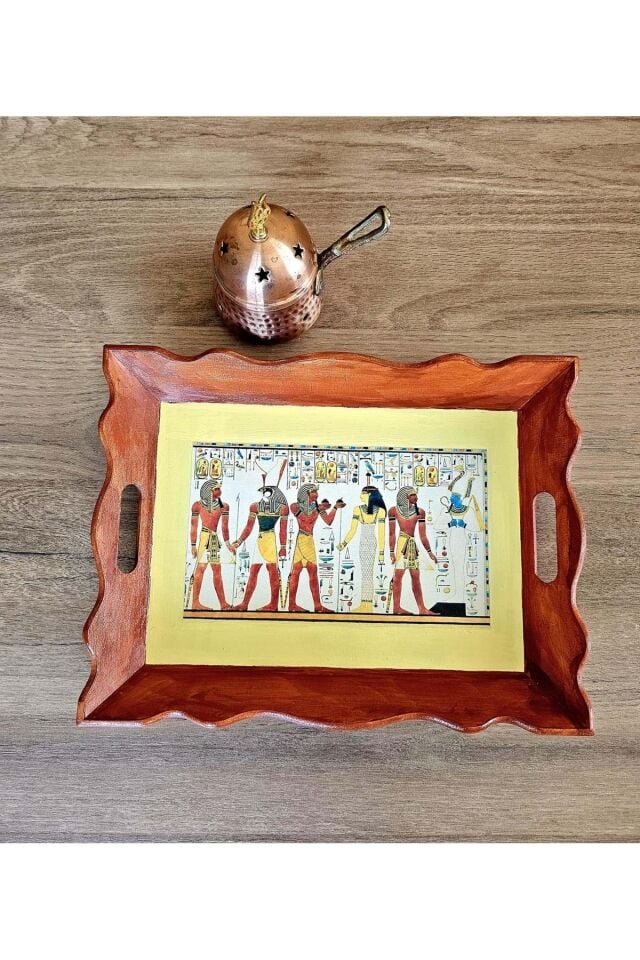El Yapımı Ahşap Boyama Tepsi – Antik Mısır Koleksiyonu Mısır Duvar Yazıtları