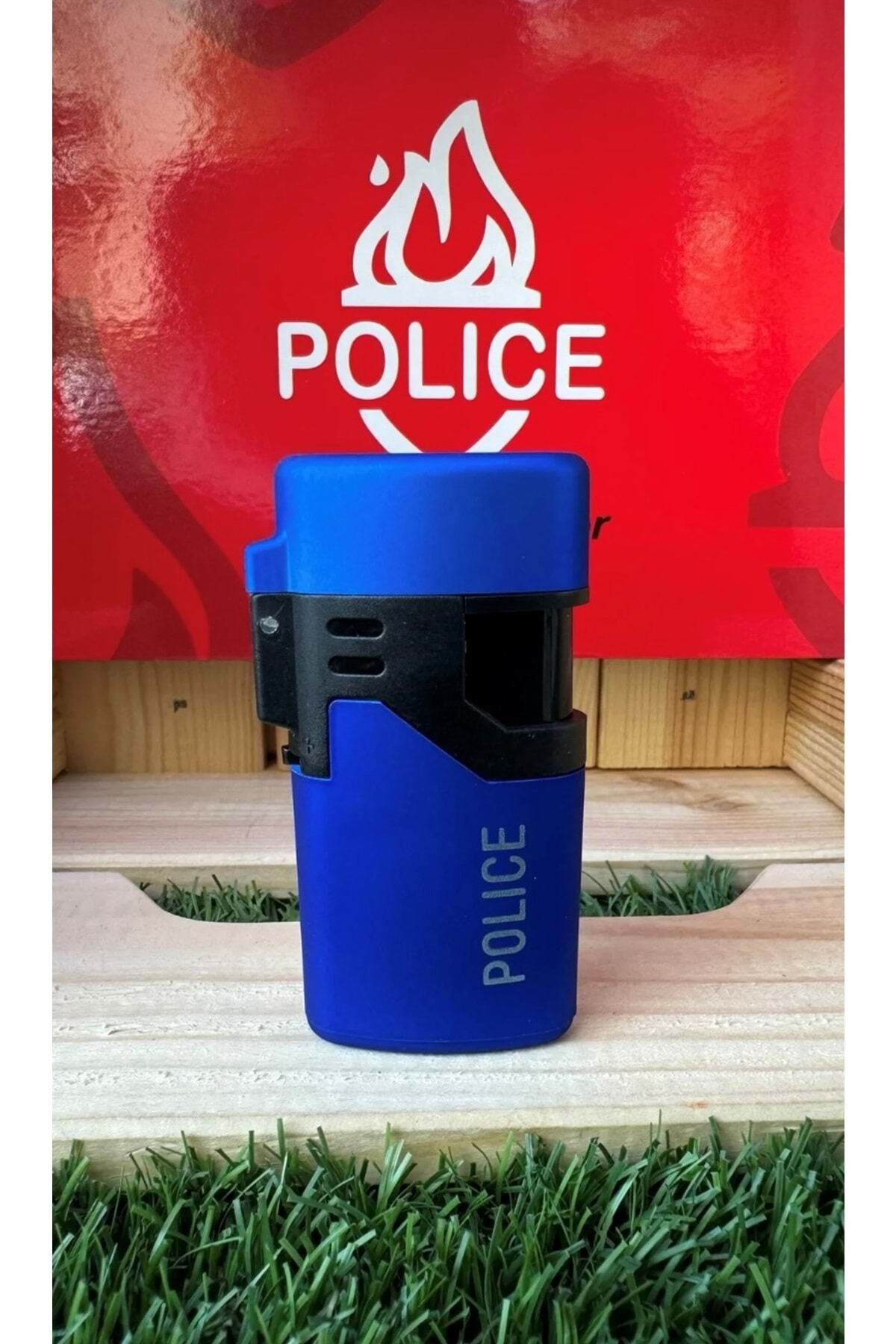Police Turbo Kapaklı Çakmak/mat Mavi