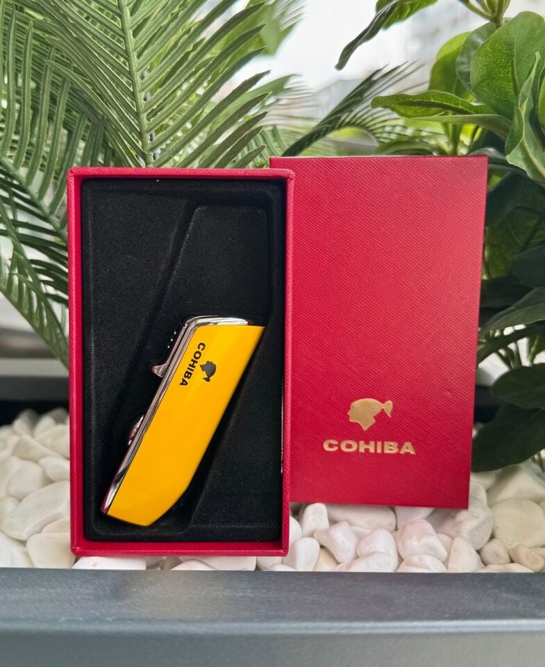 Cohiba 3 Torch Pürmüz Sarı Yan Ağız Sarı Puro Çakmağı Delicili