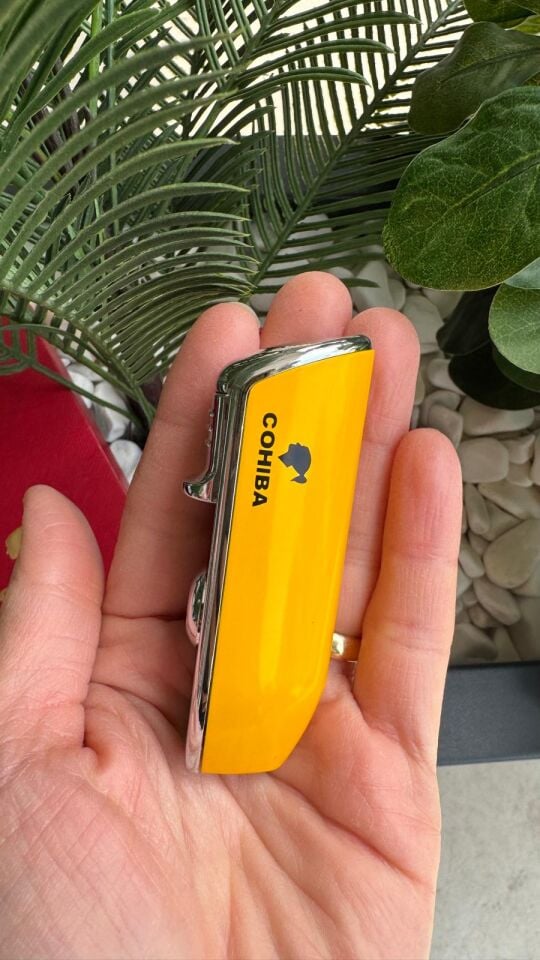 Cohiba 3 Torch Pürmüz Sarı Yan Ağız Sarı Puro Çakmağı Delicili