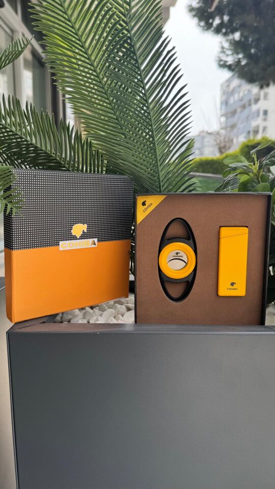 Cohiba Çakmak Kesici İkili Sarı - Siyah Puro Seti / Tek Torch