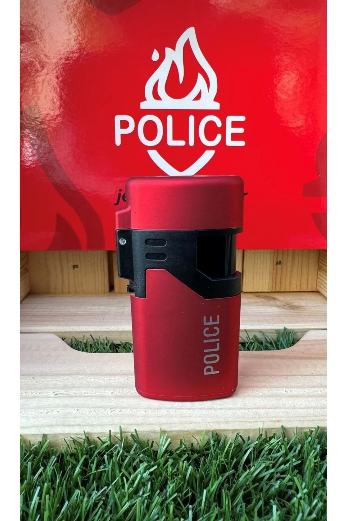 Police Turbo Kapaklı Çakmak/mat Kırmızı Kırmızı