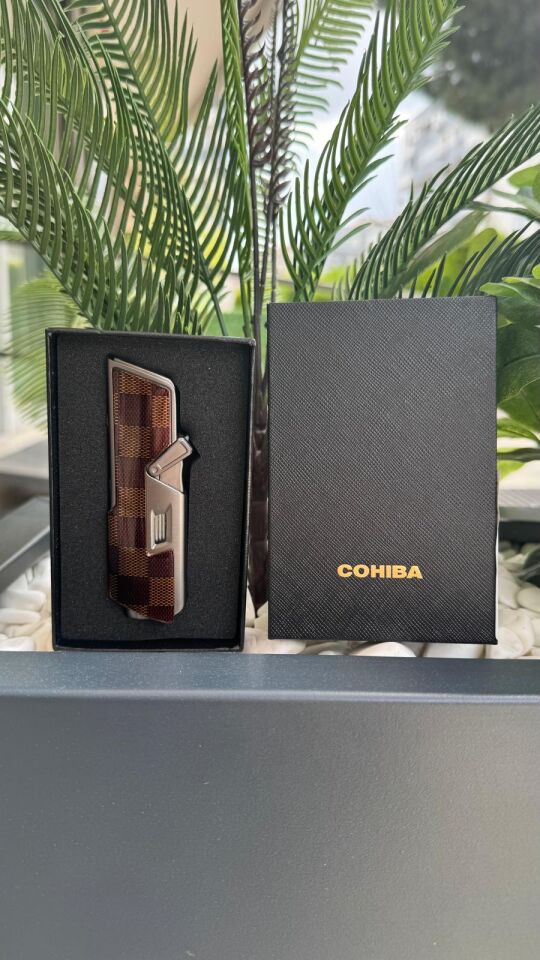 Cohiba Kahverengi Desenli İğneli Tek Torch Puro Çakmak