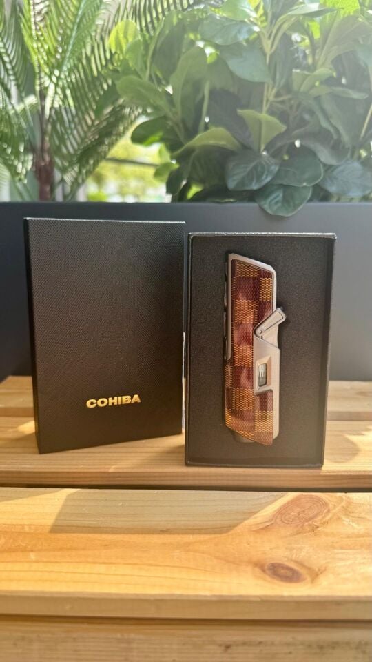 Cohiba Kahverengi Desenli İğneli Tek Torch Puro Çakmak