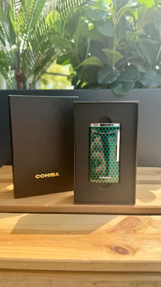 Cohiba Yeşil Desenli Perde Alev Puro Çakmak