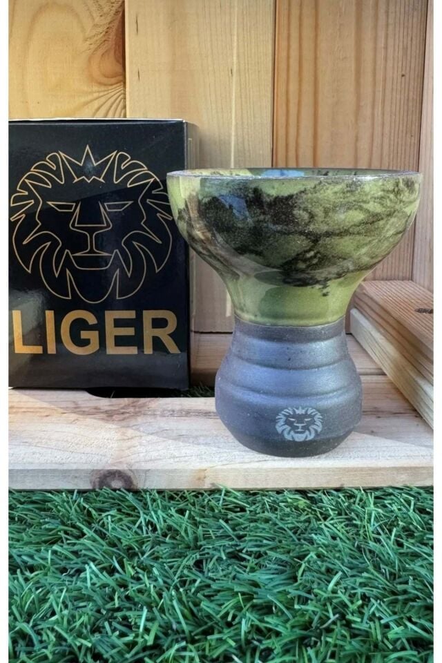 Liger 5 Delikli Sırlı Nargile Lülesi / Alacalı Yeşil