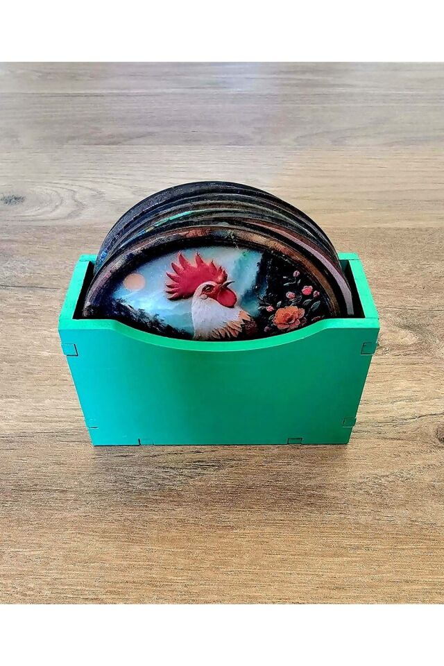 Doğadan İlham Alan El Boyaması Ahşap Bardak Altlığı Seti 6'lı + Ahşap Kutu / Koleksiyon No:3