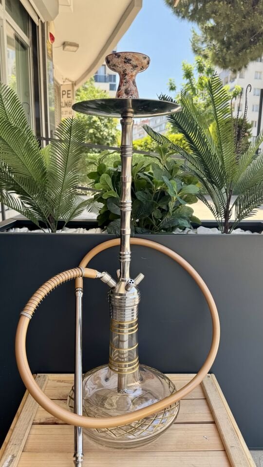 Çelik Nargile Takımı (çanta lüle maşa dahildir) /Dip Dekor Gold