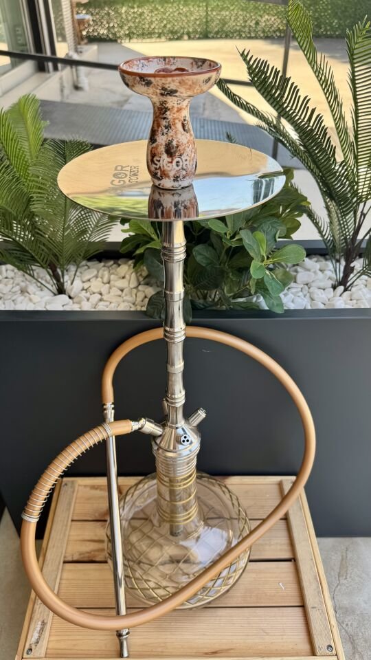 Sigor Çelik Nargile Takımı (çanta lüle maşa dahildir) /Dip Dekor Gold