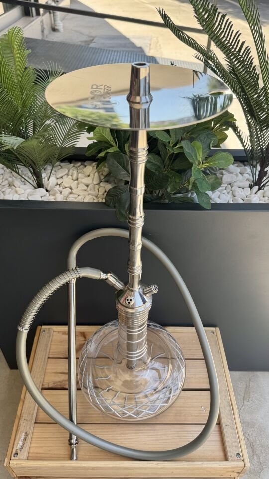 Sigor Çelik Nargile Takımı (çanta lüle maşa dahildir) /Dip Dekor Silver