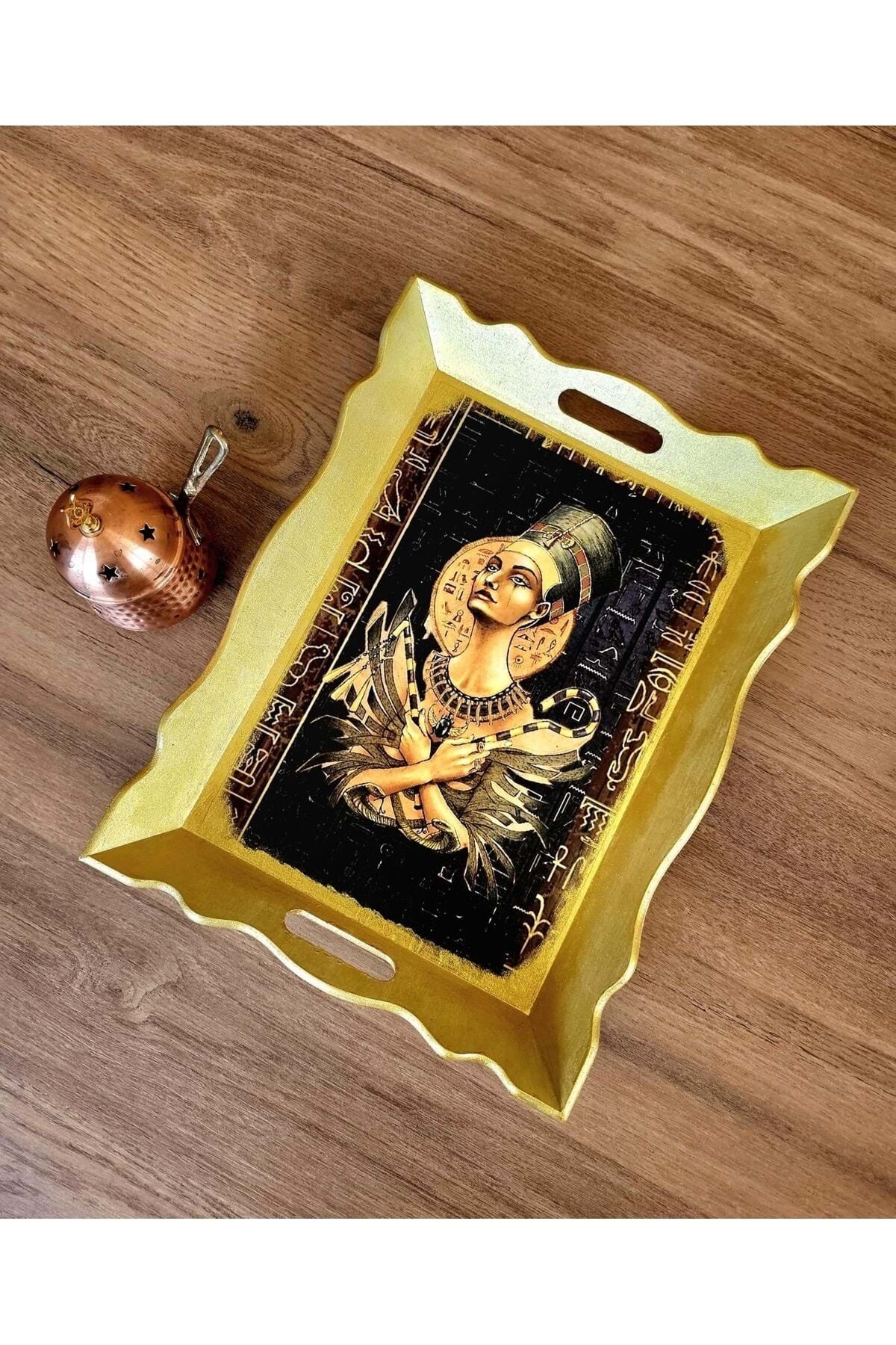 Ahşap Tepsi – Antik Mısır Koleksiyonu Nefertiti Gold - 35 X 27