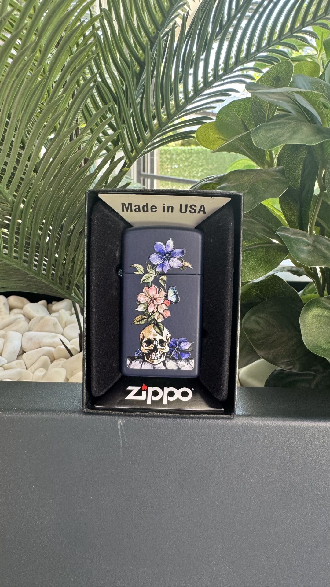 Zippo Skull And Flowers Design Slim