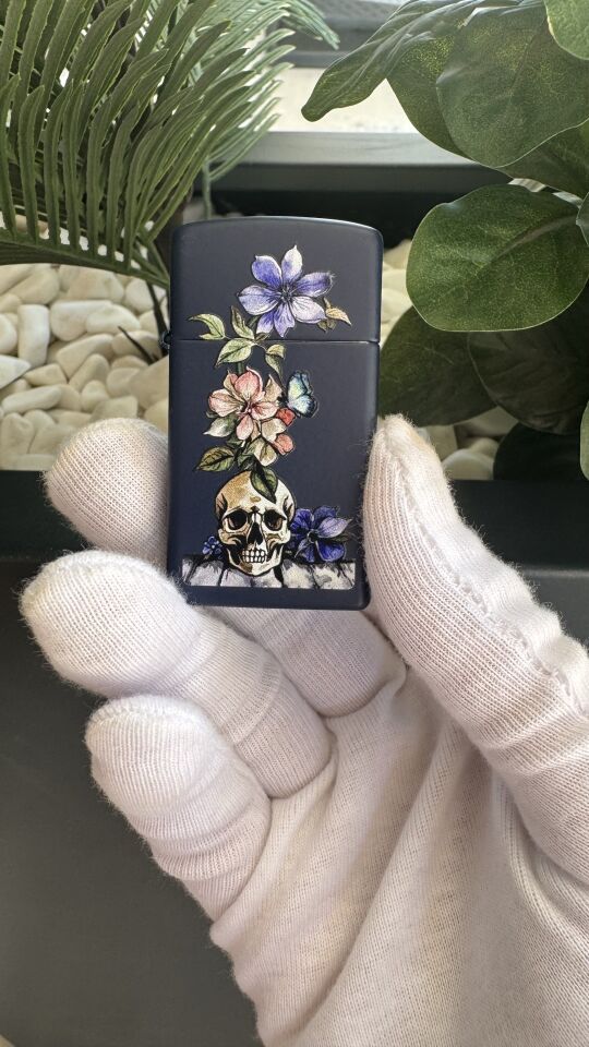 Zippo Skull And Flowers Design Slim