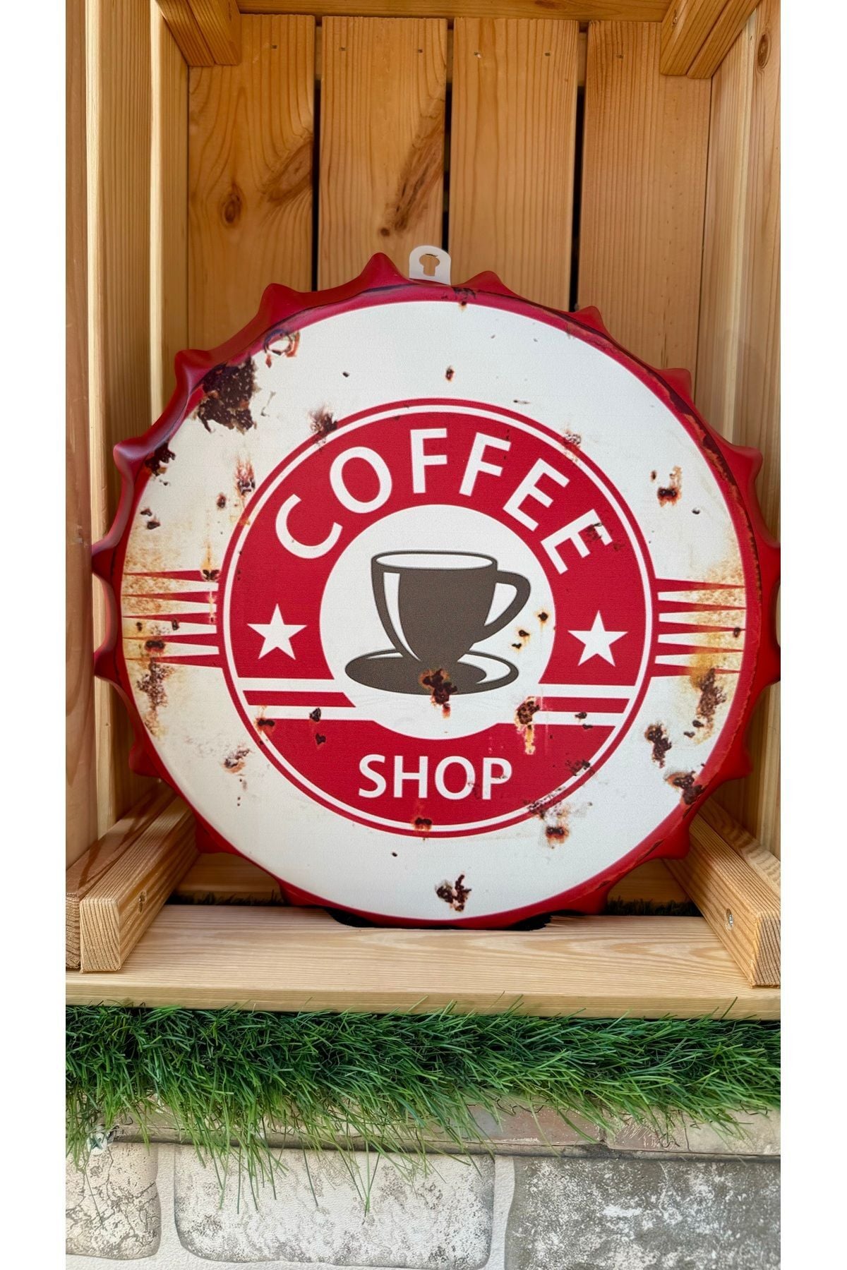 Kapak Görünümlü Metal Duvar Süsü /Coffee /30 Cm Çap