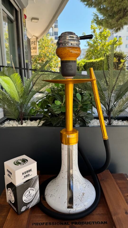 Mr Eds E29 Boss Özel Üretim Mermer Desen Gold Nargile Seti *Lüle Közlük Dahil*