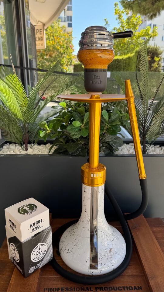 Mr Eds E29 Boss Özel Üretim Mermer Desen Gold Nargile Seti *Lüle Közlük Dahil*