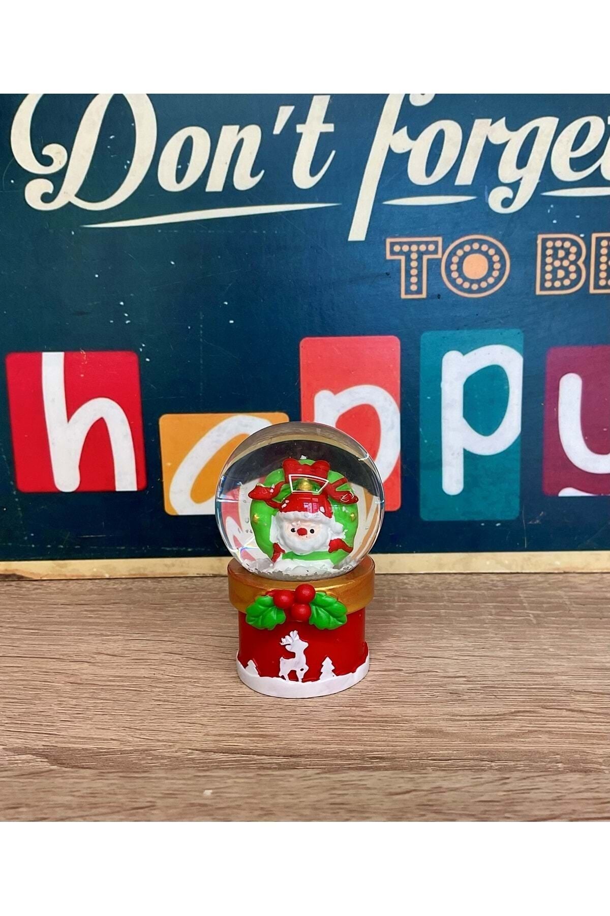 Led Işıklı Mini Kar Küresi 7cm - Noel Baba Dekoratif Biblo Yılbaşı Hediyesi (C)