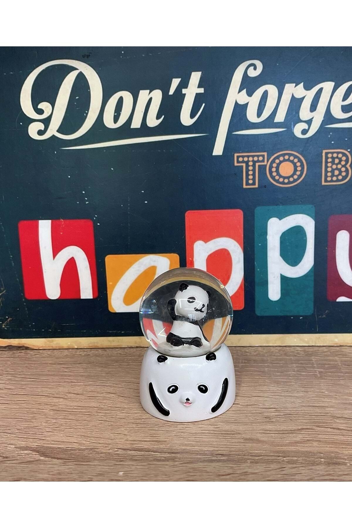 Led Işıklı Mini Kar Küresi 7cm - Panda Dekoratif Biblo Yılbaşı Hediyesi