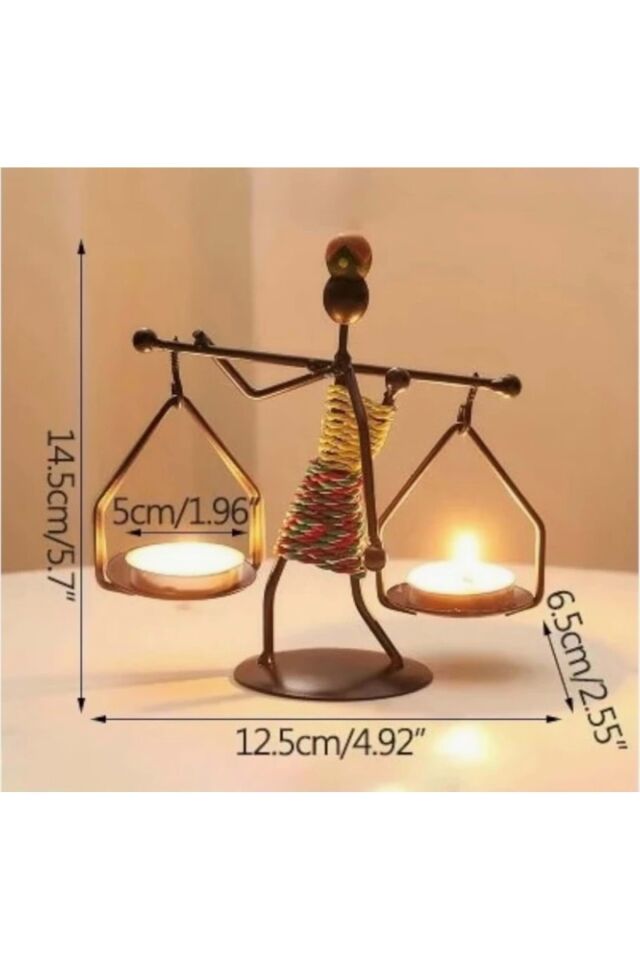 Retro Afrika Temalı Denge Mumluk / Çift Şamdan Tutucu - Masa Dekoru (Yükseklik 14.5 Cm)