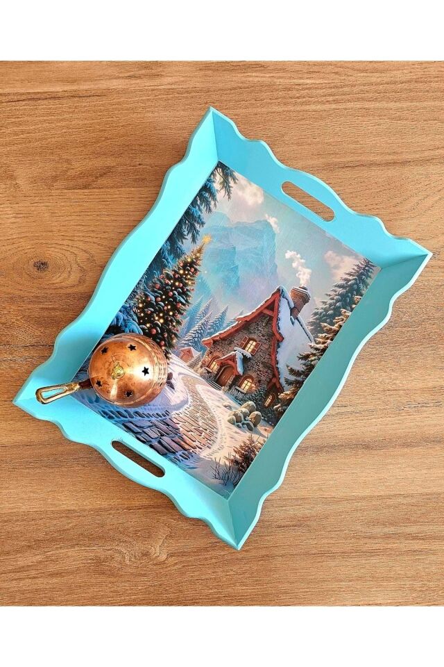 El Yapımı Ahşap Boyama Tepsi -Fısıldayan Kış Koleksiyonu | No: 3