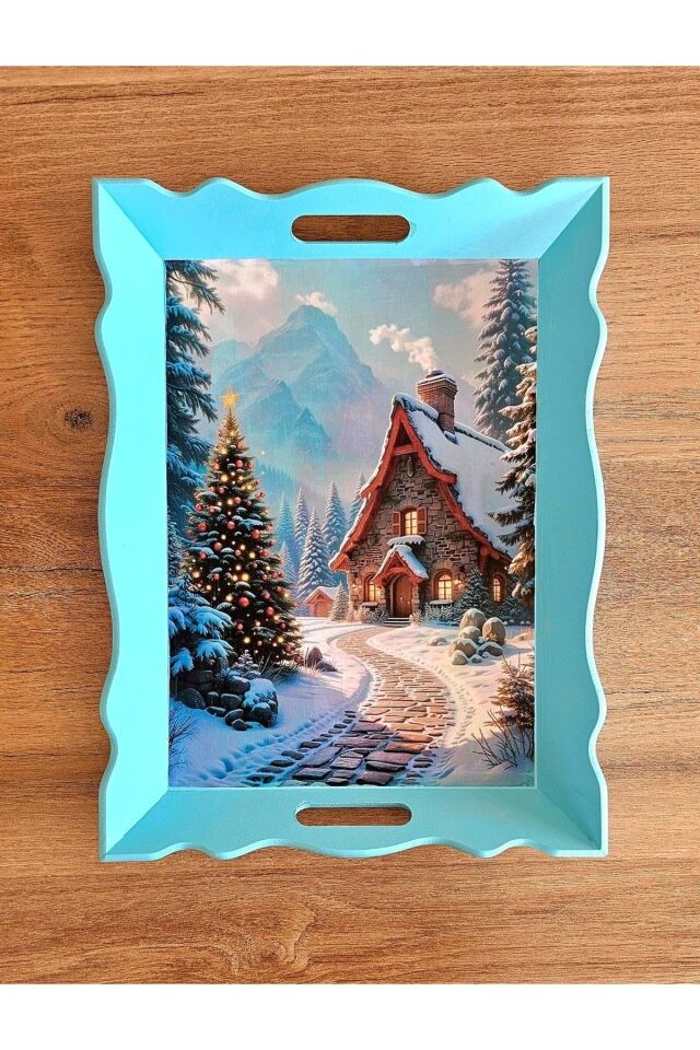 El Yapımı Ahşap Boyama Tepsi -Fısıldayan Kış Koleksiyonu | No: 3