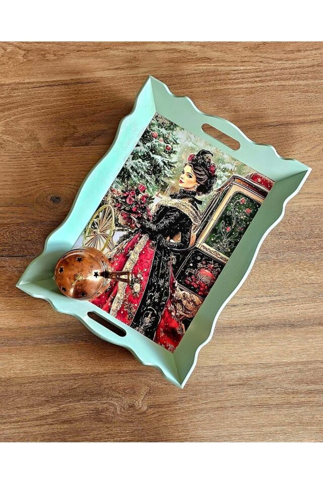 El Yapımı Ahşap Boyama Tepsi - Gizemli Kadınlar Koleksiyonu | No: 5