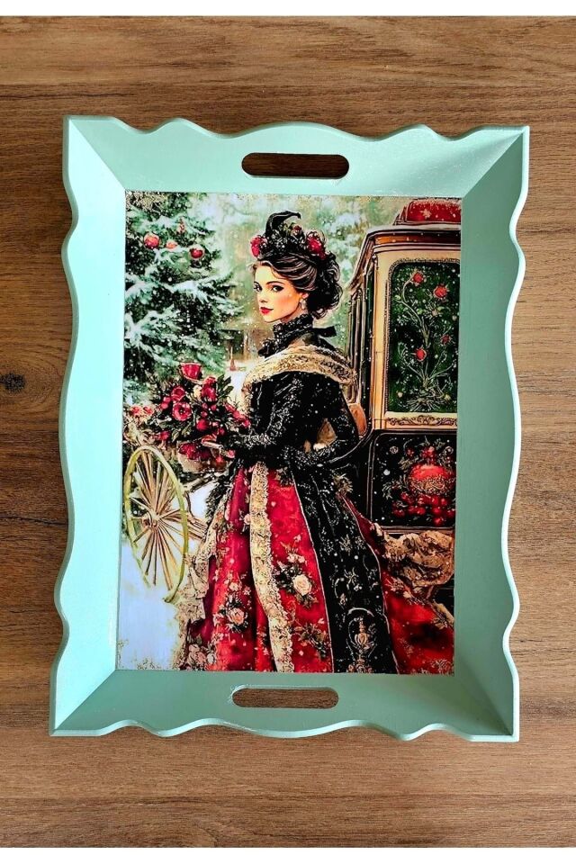 El Yapımı Ahşap Boyama Tepsi - Gizemli Kadınlar Koleksiyonu | No: 5