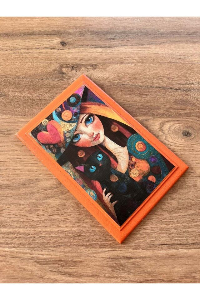 El Yapımı Dekoratif Ahşap Tablo Kedi ve Kadın / 13x21,5